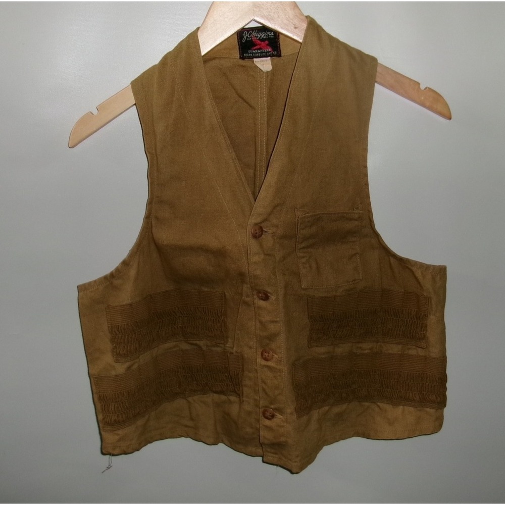 JC Higgins Men's Hunting Fishing Vest Brown Canvas Utility Pockets Size 10 Used